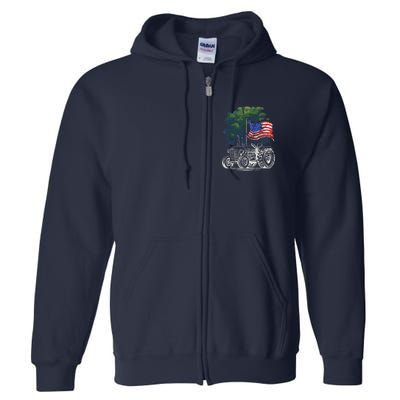 Vintage Farming Tractor American Flag Patriotic Farmer Farm Full Zip Hoodie