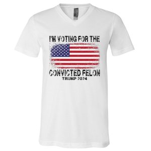 Voting For The Felon Retro American Flag V-Neck T-Shirt