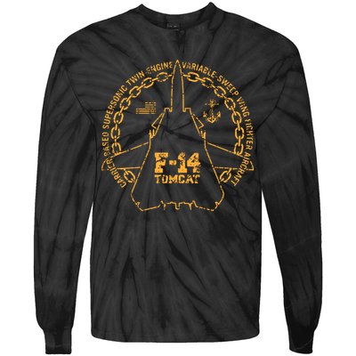 Vintage F14 Tomcat Naval Fighter Jet Military Aircraft Tie-Dye Long Sleeve Shirt