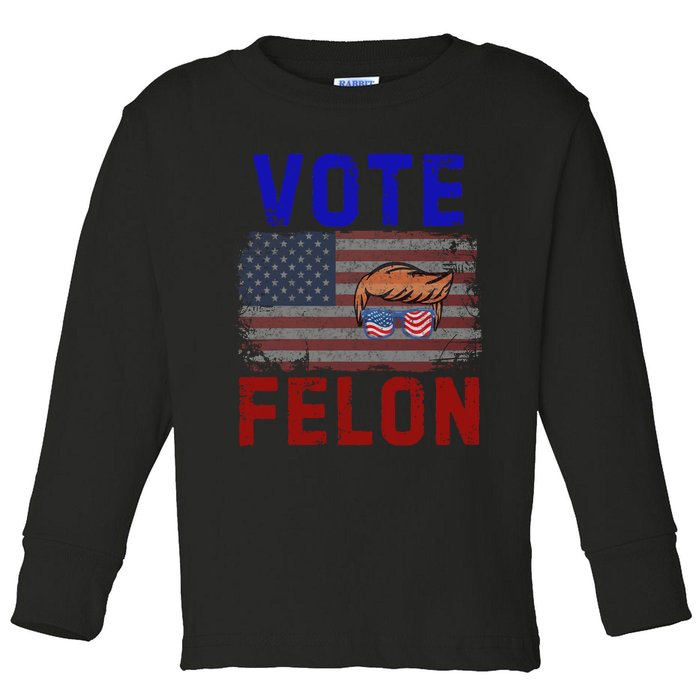 Vote Felon Trump 2024 45 And 47 Funny Vote For The Felon Toddler Long Sleeve Shirt