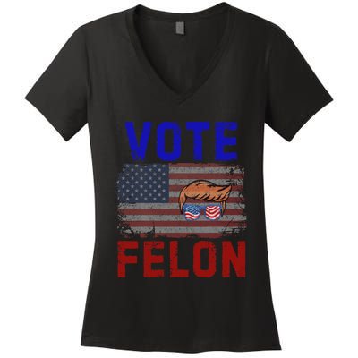 Vote Felon Trump 2024 45 And 47 Funny Vote For The Felon Women's V-Neck T-Shirt