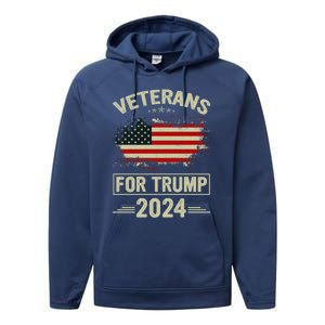 Veterans For Trump 2024 Gift Veteran Day Gift Performance Fleece Hoodie