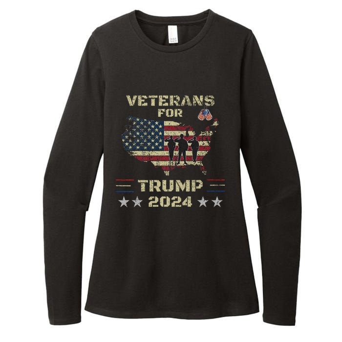 Veterans For Trump 2024 American Flag Patriotic Support Womens CVC Long Sleeve Shirt