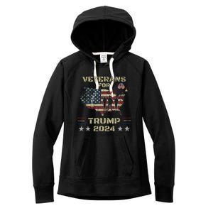 Veterans For Trump 2024 American Flag Patriotic Support Women's Fleece Hoodie