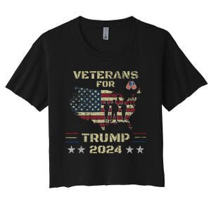 Veterans For Trump 2024 American Flag Patriotic Support Women's Crop Top Tee