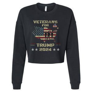 Veterans For Trump 2024 American Flag Patriotic Support Cropped Pullover Crew