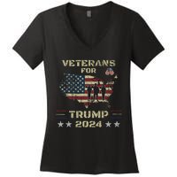 Veterans For Trump 2024 American Flag Patriotic Support Women's V-Neck T-Shirt