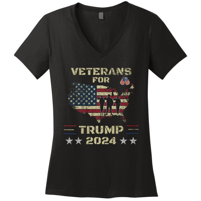 Veterans For Trump 2024 American Flag Patriotic Support Women's V-Neck T-Shirt