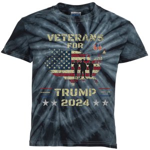 Veterans For Trump 2024 American Flag Patriotic Support Kids Tie-Dye T-Shirt