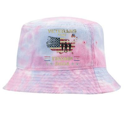 Veterans For Trump 2024 American Flag Patriotic Support Tie-Dyed Bucket Hat