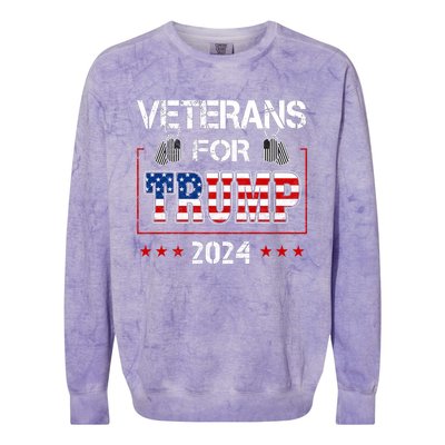 Veterans For Trump 2024 American Flag Dad Grandpa Veterans Day Colorblast Crewneck Sweatshirt