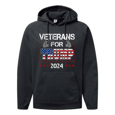 Veterans For Trump 2024 American Flag Dad Grandpa Veterans Day Performance Fleece Hoodie