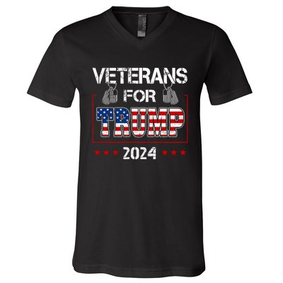 Veterans For Trump 2024 American Flag Dad Grandpa Veterans Day V-Neck T-Shirt