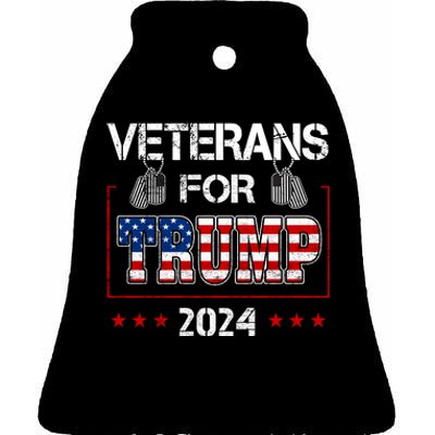 Veterans For Trump 2024 American Flag Dad Grandpa Veterans Day Ceramic Bell Ornament