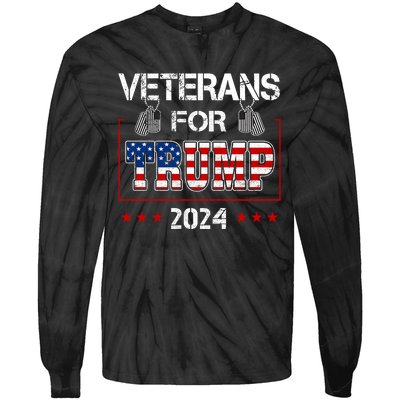 Veterans For Trump 2024 American Flag Dad Grandpa Veterans Day Tie-Dye Long Sleeve Shirt