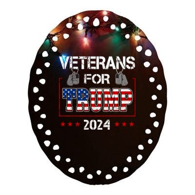 Veterans For Trump 2024 American Flag Dad Grandpa Veterans Day Ceramic Oval Ornament