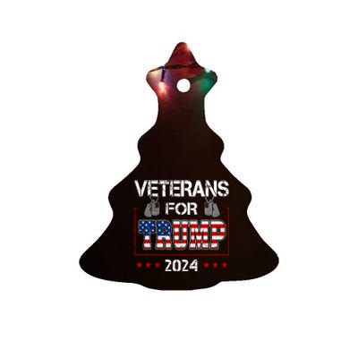 Veterans For Trump 2024 American Flag Dad Grandpa Veterans Day Ceramic Tree Ornament