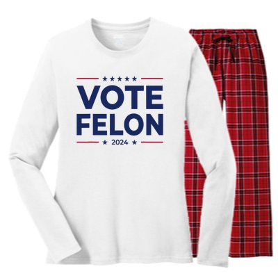 Vote Felon Trump 2024 45 And 47 Funny Vote For The Felon Women's Long Sleeve Flannel Pajama Set 