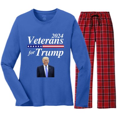 Veterans For Trump 2024 Conservative Republican Trump 2024 Funny Gift Women's Long Sleeve Flannel Pajama Set 