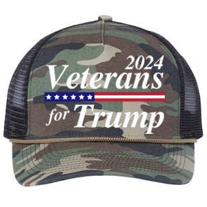 Veterans For Trump 2024 Conservative Republican Trump 2024 Gift Retro Rope Trucker Hat Cap