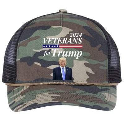 Veterans For Trump 2024 Conservative Republican Trump 2024 Gift Retro Rope Trucker Hat Cap