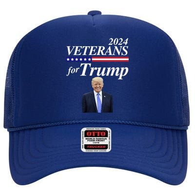 Veterans For Trump 2024 Conservative Republican Trump 2024 Gift High Crown Mesh Back Trucker Hat