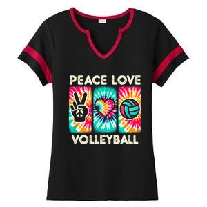 Volleyball For Teens Women Girls Peace Love Volleyball Ladies Halftime Notch Neck Tee