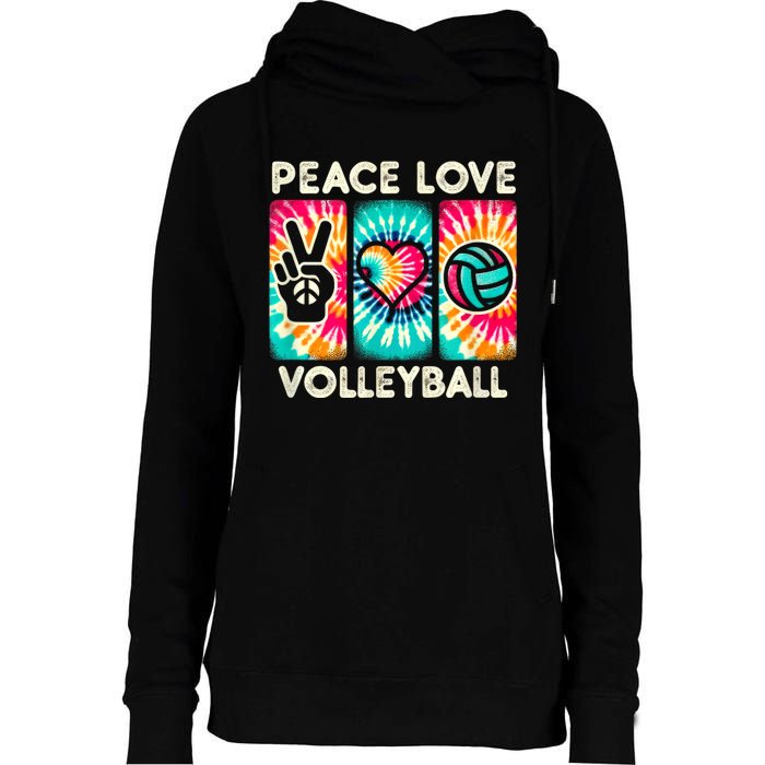 Volleyball For Teens Women Girls Peace Love Volleyball Womens Funnel Neck Pullover Hood