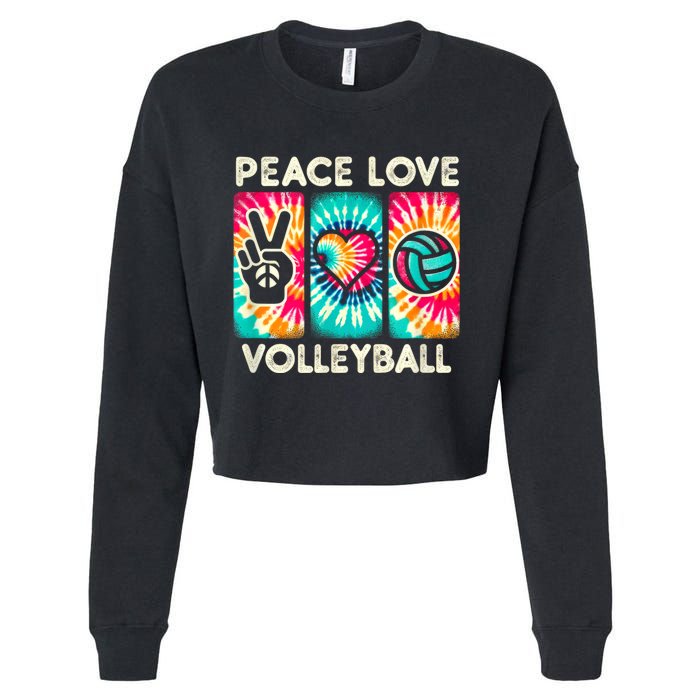 Volleyball For Teens Women Girls Peace Love Volleyball Cropped Pullover Crew