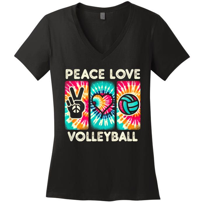 Volleyball For Teens Women Girls Peace Love Volleyball Women's V-Neck T-Shirt