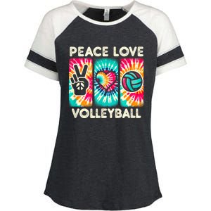 Volleyball For Teens Women Girls Peace Love Volleyball Enza Ladies Jersey Colorblock Tee