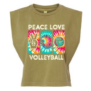 Volleyball For Teens Women Girls Peace Love Volleyball Garment-Dyed Women's Muscle Tee