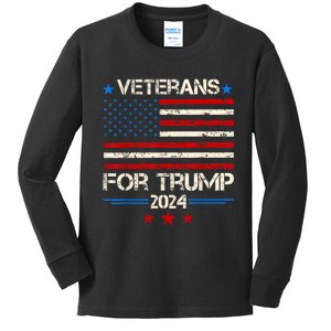 Veterans For Trump American Flag Army Support Donald Trump Kids Long Sleeve Shirt