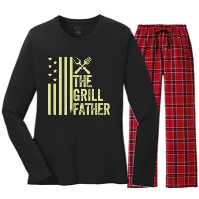 Vintage Funny The Grillfather Grill Fathers Vintage Women's Long Sleeve Flannel Pajama Set 