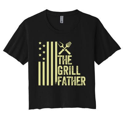 Vintage Funny The Grillfather Grill Fathers Vintage Women's Crop Top Tee