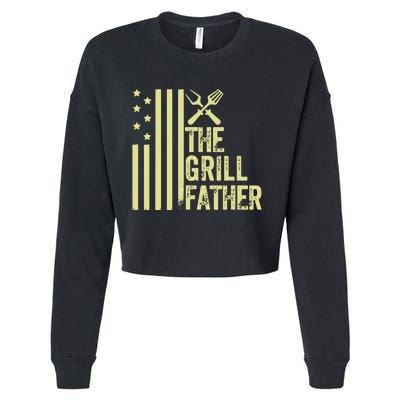 Vintage Funny The Grillfather Grill Fathers Vintage Cropped Pullover Crew