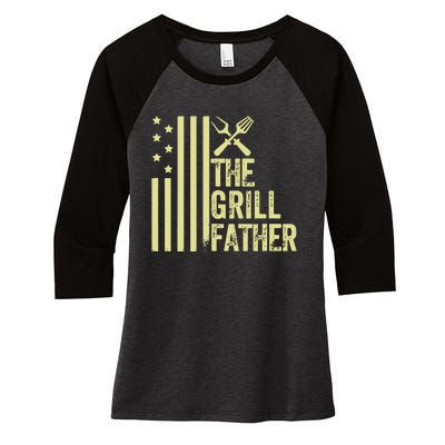 Vintage Funny The Grillfather Grill Fathers Vintage Women's Tri-Blend 3/4-Sleeve Raglan Shirt