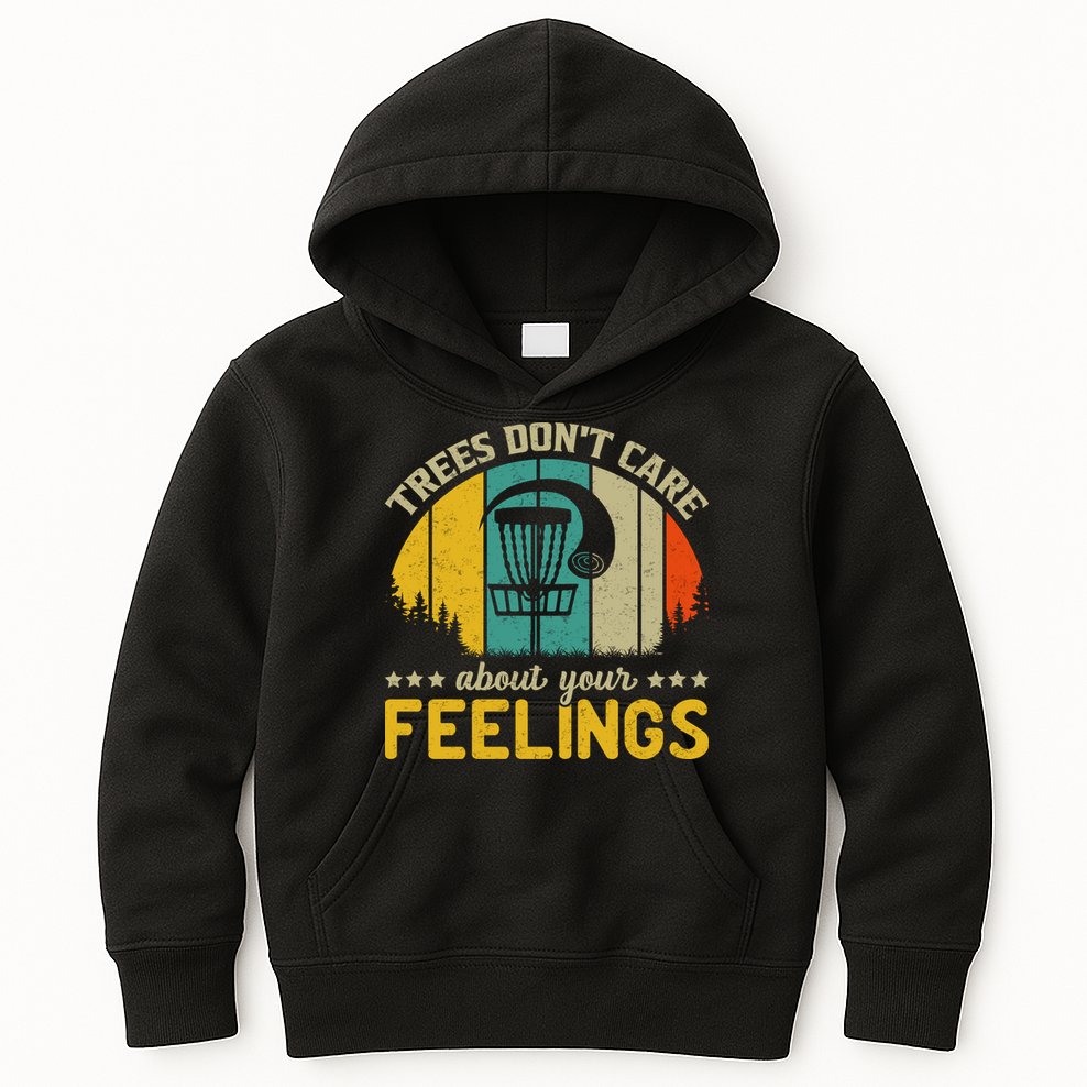 Vintage Frolf Trees Don't Care About Your Feelings Disc Golf Kids Hoodie