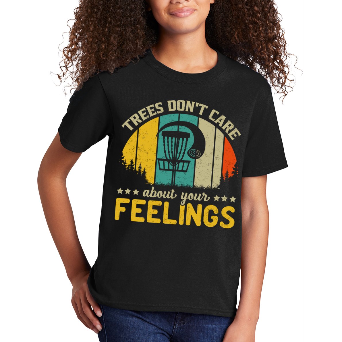 Vintage Frolf Trees Don't Care About Your Feelings Disc Golf Kids T-Shirt