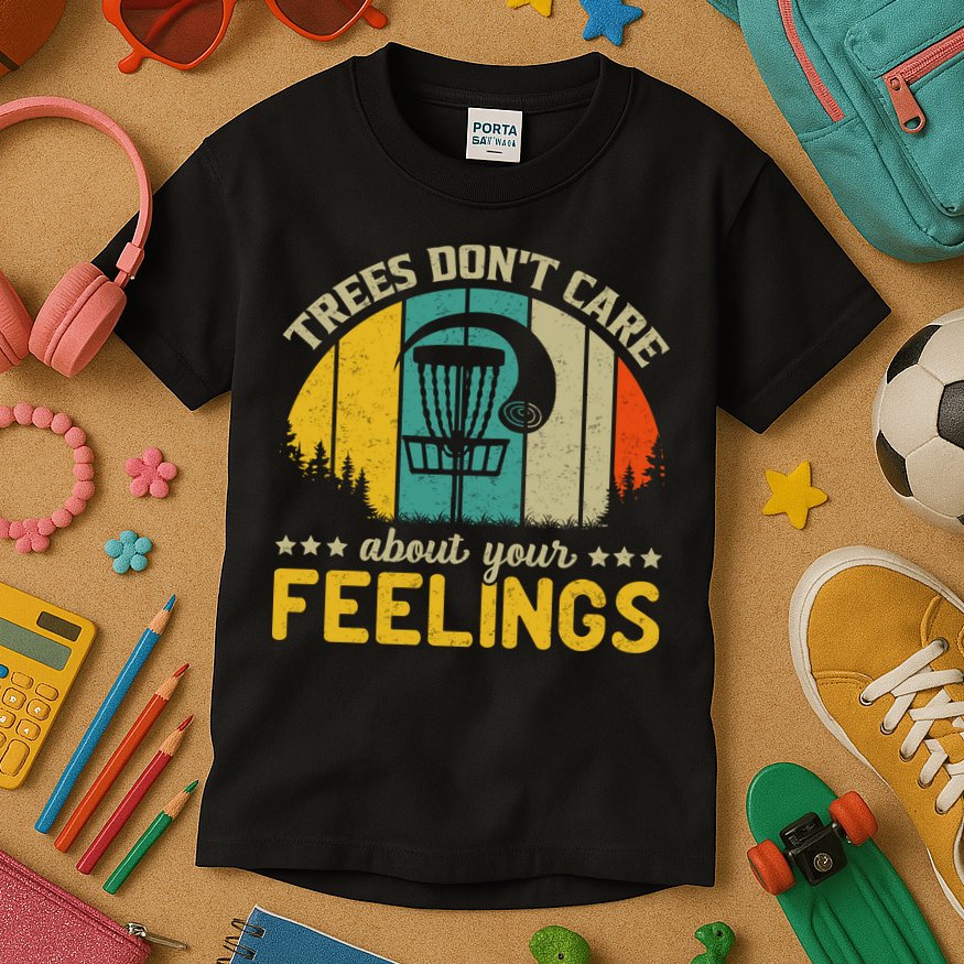 Vintage Frolf Trees Don't Care About Your Feelings Disc Golf Kids T-Shirt