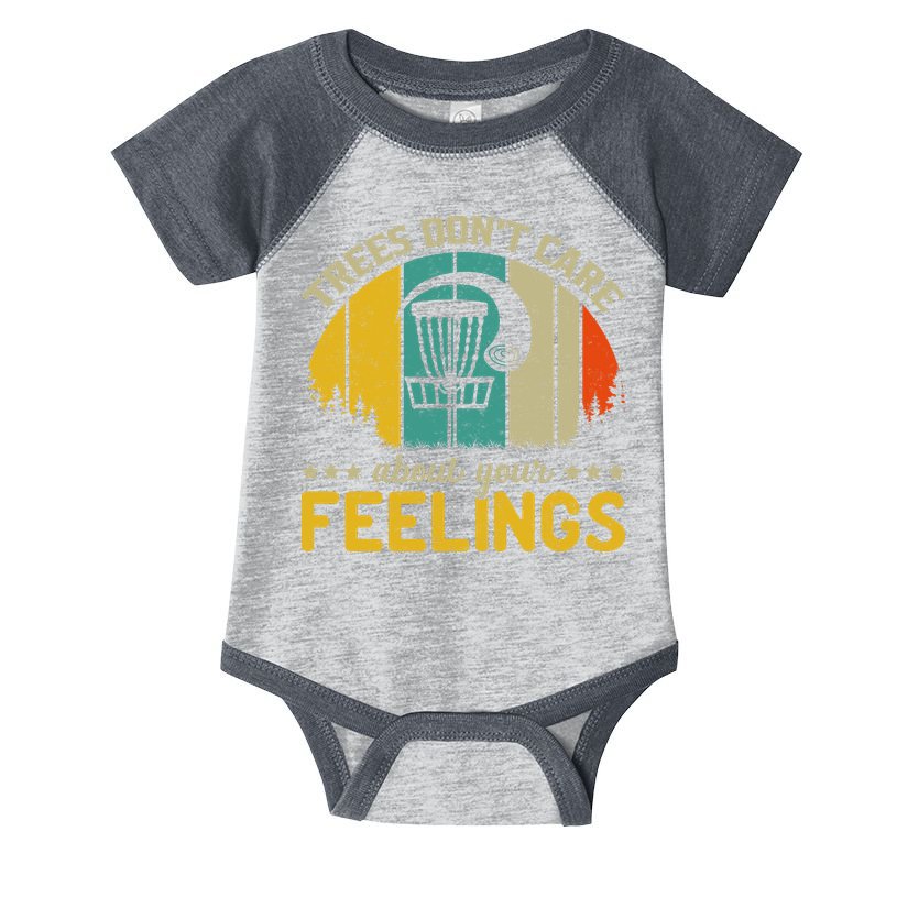 Vintage Frolf Trees Don't Care About Your Feelings Disc Golf Infant Baby Jersey Bodysuit