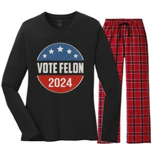 Vote Felon Trump 2024 45 And 47 Funny Vote For The Felon Women's Long Sleeve Flannel Pajama Set 