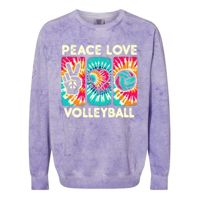 Volleyball For Teens Wo Girl Peace Love Volleyball Colorblast Crewneck Sweatshirt