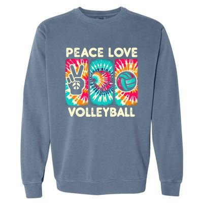 Volleyball For Teens Wo Girl Peace Love Volleyball Garment-Dyed Sweatshirt