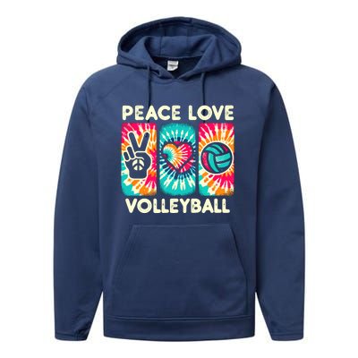 Volleyball For Teens Wo Girl Peace Love Volleyball Performance Fleece Hoodie