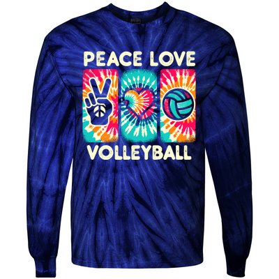 Volleyball For Teens Wo Girl Peace Love Volleyball Tie-Dye Long Sleeve Shirt