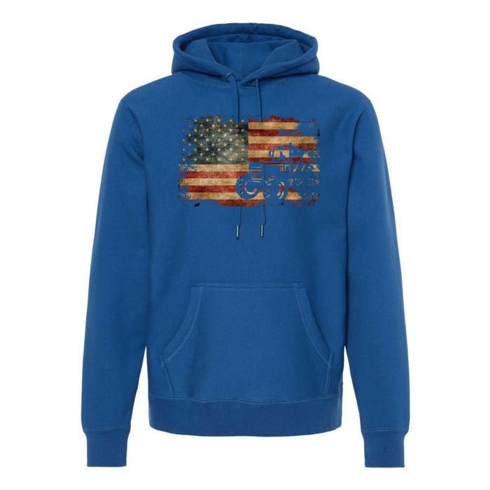 Vintage Farm Tractor American Flag Patriotic Farming Usa Gift Premium Hoodie