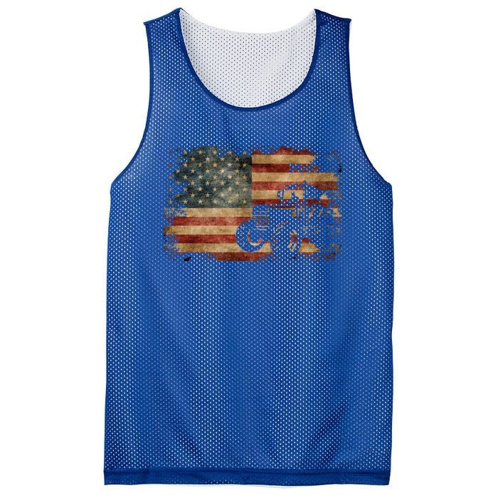 Vintage Farm Tractor American Flag Patriotic Farming Usa Gift Mesh Reversible Basketball Jersey Tank