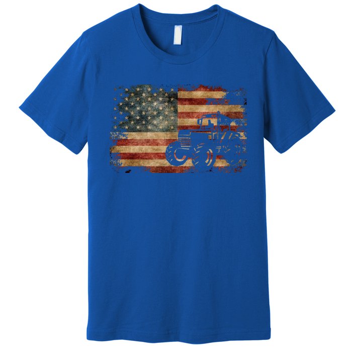 Vintage Farm Tractor American Flag Patriotic Farming Usa Gift Premium T-Shirt