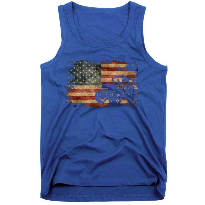 Vintage Farm Tractor American Flag Patriotic Farming Usa Gift Tank Top